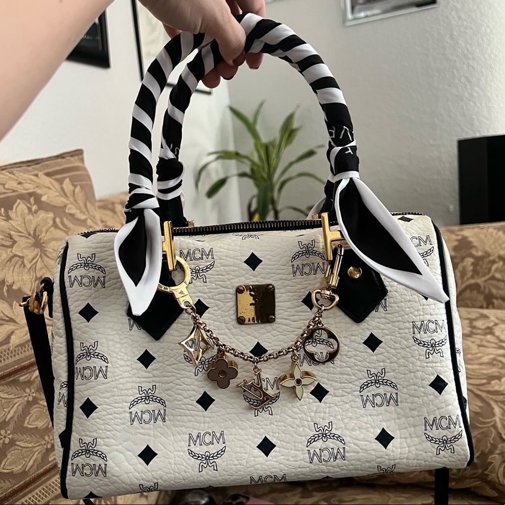 Authentic MCM Visetos Boston Satchel White from Germany